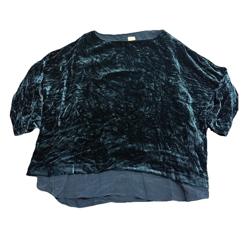 Poetry Top Womens Size 14 Velvet Velour Shirt Blouse Blue Half Sleeve